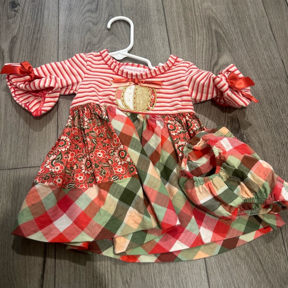 Festive Striped and Plaid Pumpkin Dress